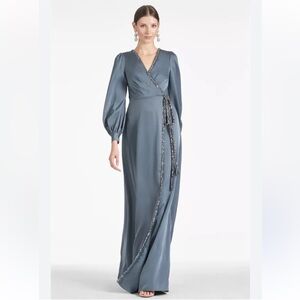 $895 Sachin & Babi GUNMETAL Women's Dorthea Gown, Long Sleeve Size 8 NWT